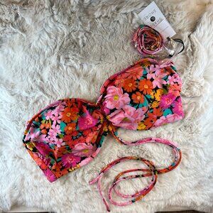 NWT Shade & Shore Floral Multi Colored Bikini Top Removeable Pads Size XL